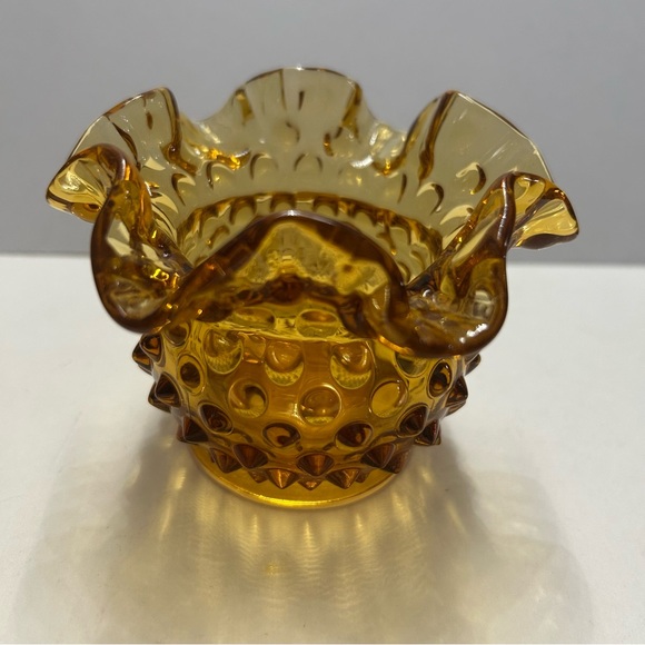 Amber Glass Hobnail Vase Ruffled - Picture 5 of 7